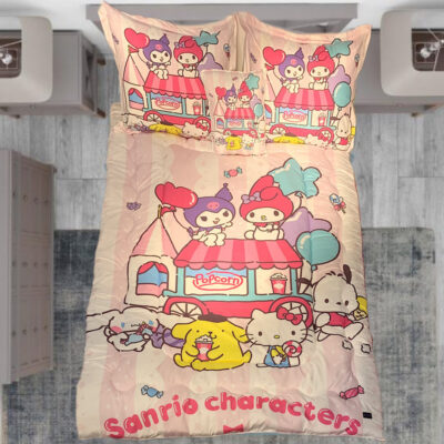 سرویس خواب مدل کرومی و ملودی و کیتی کد sanrio 2 یک نفره 5 تکه
