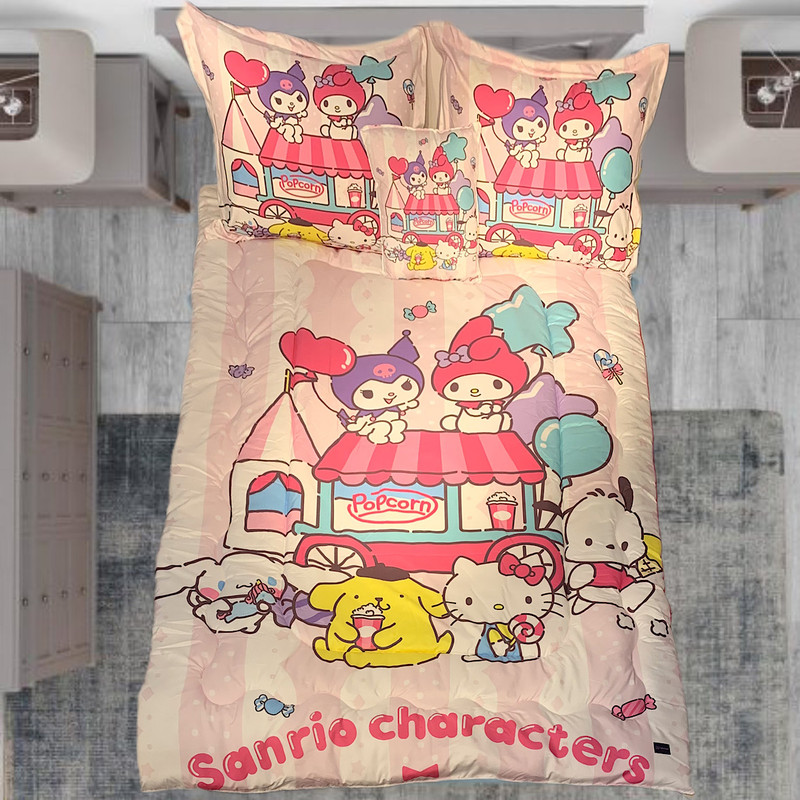 سرویس خواب مدل کرومی و ملودی و کیتی کد sanrio 2 یک نفره 5 تکه